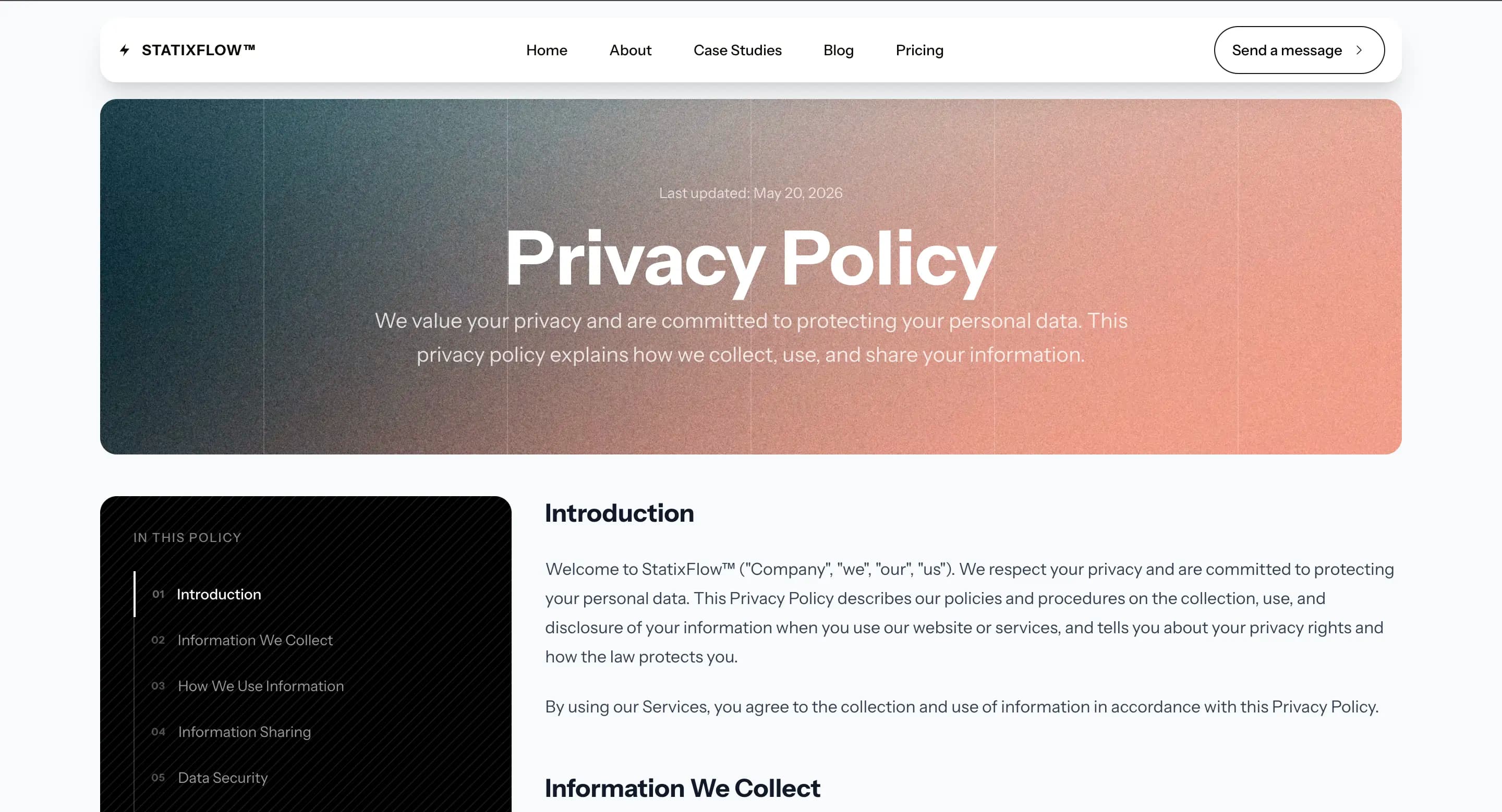 StatixFlow Privacy Policy Page